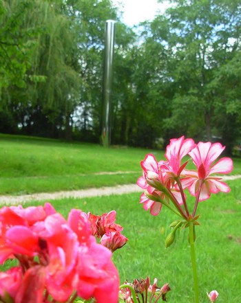 Monolithe et fleurs
